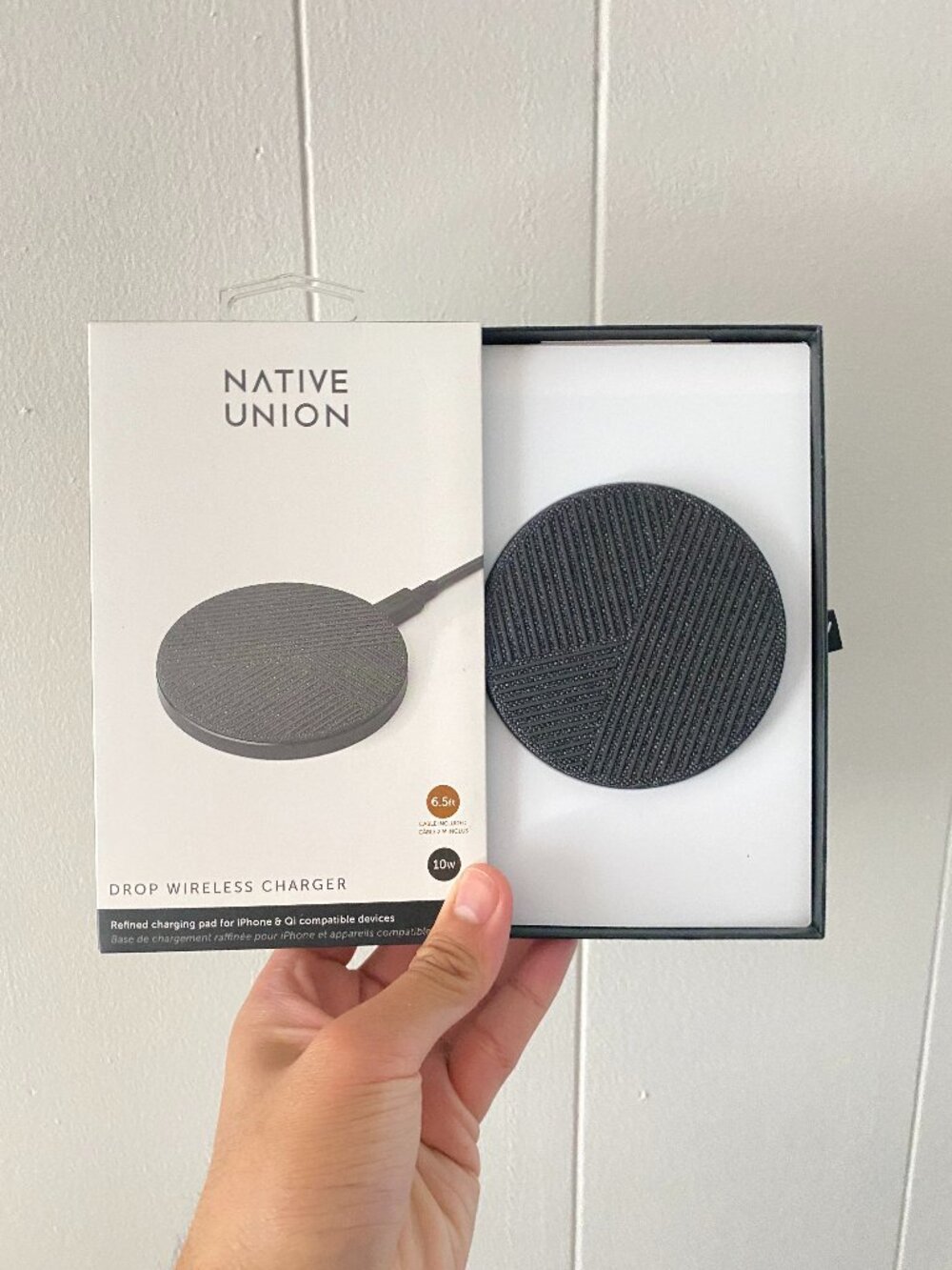 Native Union Drop Fast Charging 10W Qi Wireless Charger 6.5ft Cable Slate